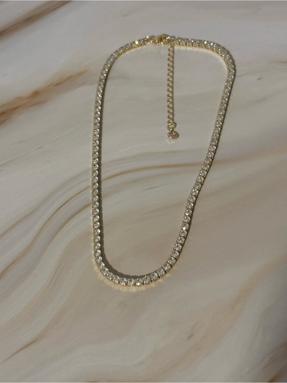 Gold-Plated Crystal Tennis Necklace 13”+2”